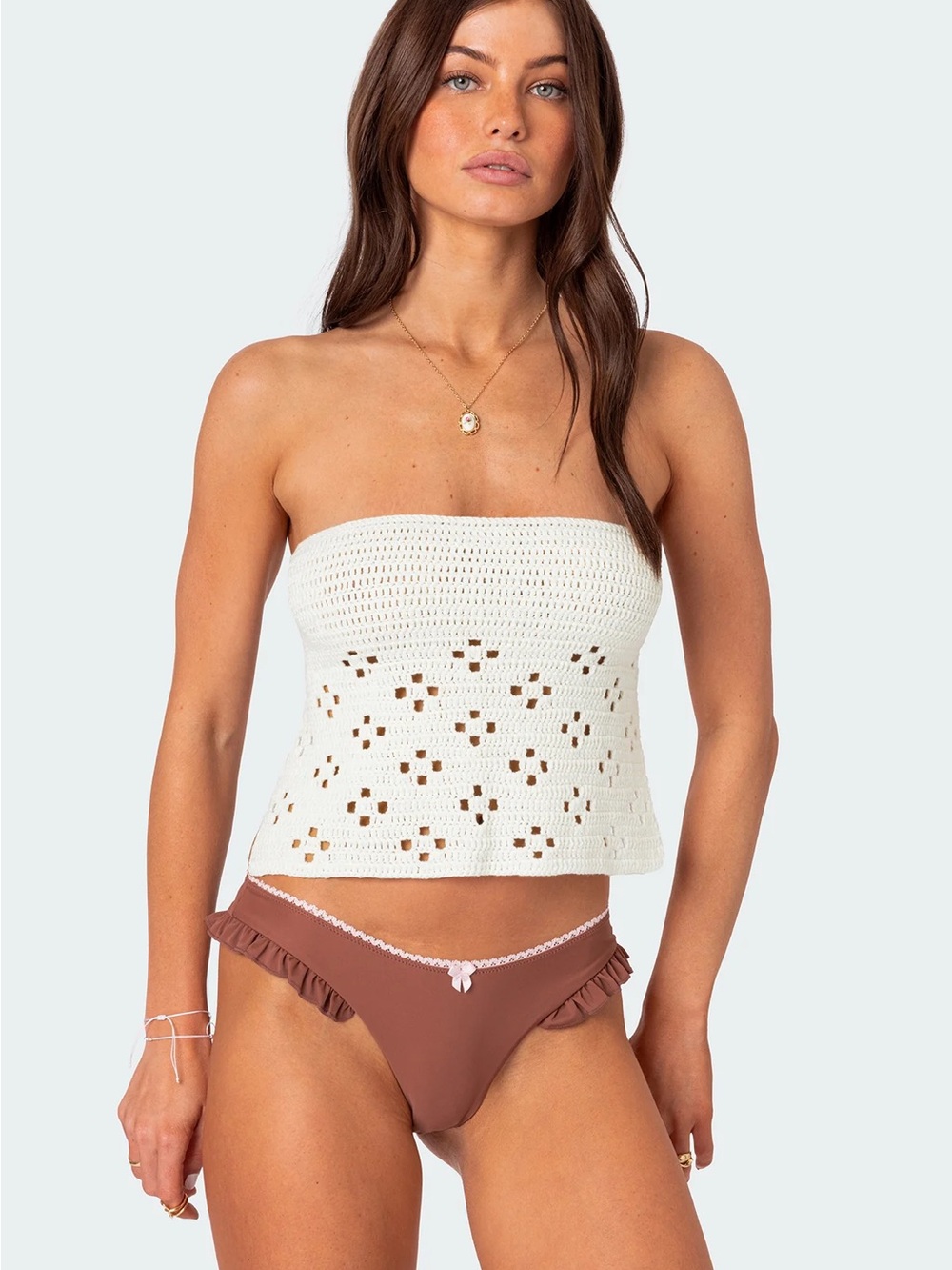 Edikted White Crochet Knit Backless Tie Top Size S